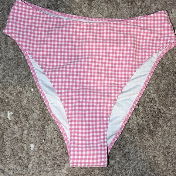 Victoria Secret Swim Bikini Bottom High Waist Cheeky Pink White Gingham - Size M - Picture 3 of 5